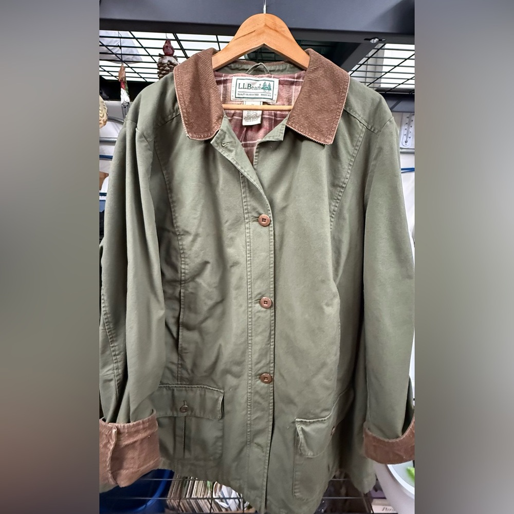 Vintage L.L. Bean Barn Jacket Olive & Brown Size 3X Corduroy, Flannel Lined - Picture 3 of 9